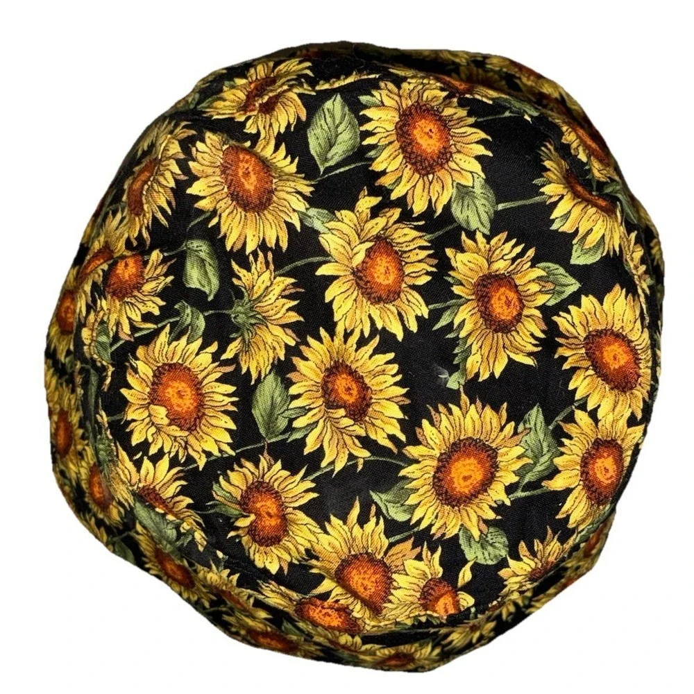 Dorfman Pacific Bucket Hat L/XL Black Yellow Sunflowers Sun Hippie Boho Vintage‎